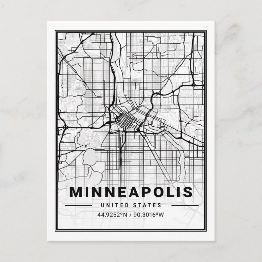 Minneapolis Minnesota USA Travel City Map Briefkaart (Voorkant)