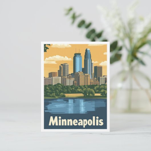 Minneapolis Minnesota Vintage Travel Illustratie Briefkaart (Staand voorkant)
