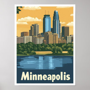 Minneapolis Minnesota Vintage Travel Illustratie Poster
