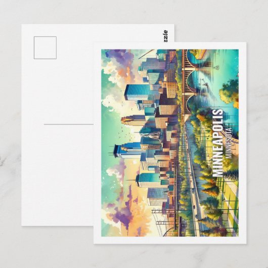 Minneapolis Minnesta USA Beroemde Plaats waterverf Briefkaart (Voorkant / Achterkant)