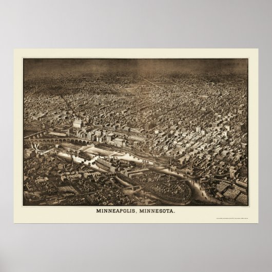 Minneapolis, MN Panorama Map - 1885 Poster (Voorkant)