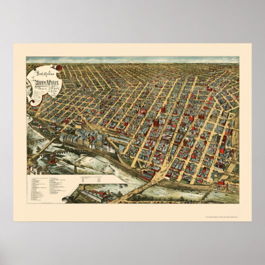 Minneapolis, MN Panorama Map - 1891 Poster (Voorkant)