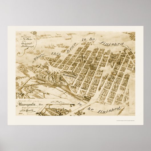 Minneapolis, MN Panorama Map - 1891 Poster (Voorkant)