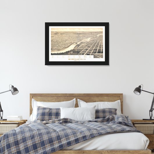 Minneapolis MN Panoramische Kaart DIGITAAL OPGELOS Canvas Afdruk (Insitu (Slaapkamer))