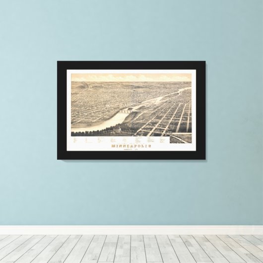 Minneapolis MN Panoramische Kaart DIGITAAL OPGELOS Canvas Afdruk (Insitu (Houten vloer))