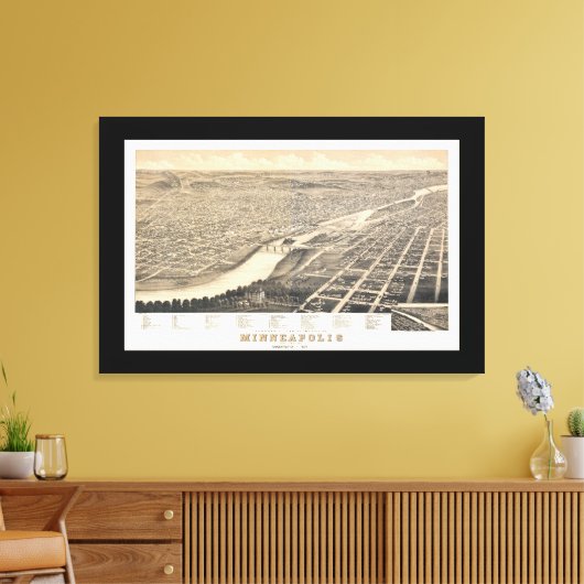 Minneapolis MN Panoramische Kaart DIGITAAL OPGELOS Canvas Afdruk (Insitu (Woonkamer))
