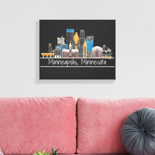 Minneapolis, MN Skyline Canvas Print (Insitu (Woonkamer))