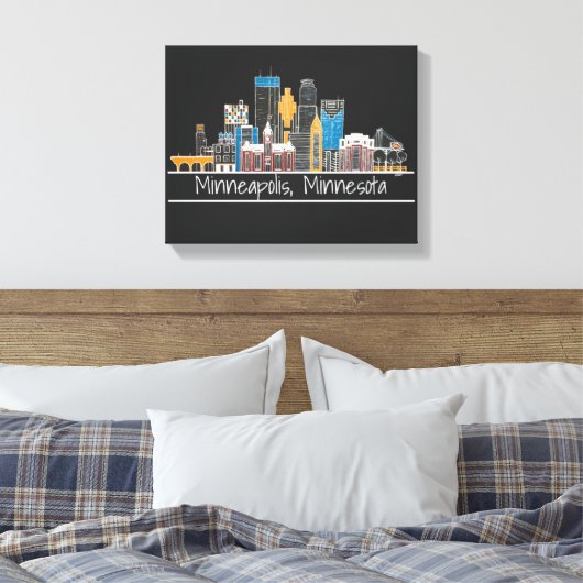Minneapolis, MN Skyline Canvas Print (Insitu (Slaapkamer))
