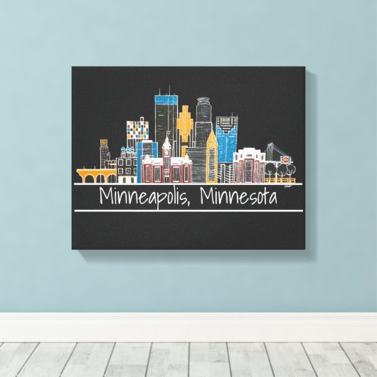 Minneapolis, MN Skyline Canvas Print (Insitu (Houten vloer))