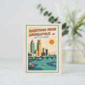 Minneapolis MN Stad van Meren Retro Briefkaart (Staand voorkant)