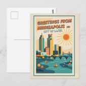 Minneapolis MN Stad van Meren Retro Briefkaart (Voorkant / Achterkant)