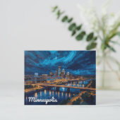 Minneapolis Rivierfront Stadskunst Briefkaart (Staand voorkant)