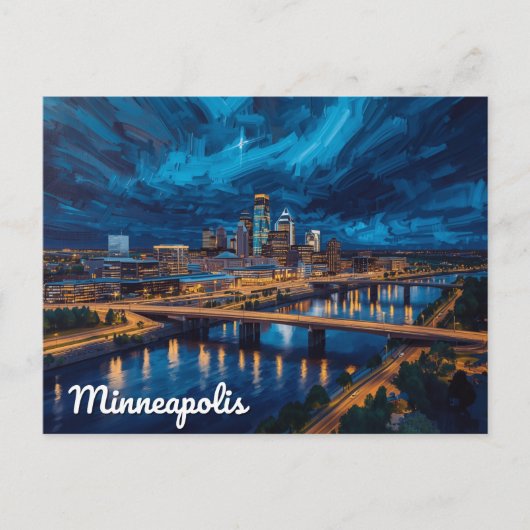 Minneapolis Rivierfront Stadskunst Briefkaart (Voorkant)