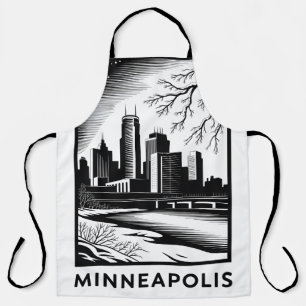 Minneapolis Silhouet Zwart en Wit Houtsnede Winter Schort