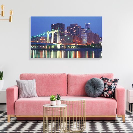 Minneapolis Skyline bij nacht Canvas Afdruk (Insitu (Woonkamer))