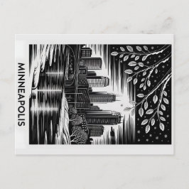 Minneapolis Skyline Black and White Woodcut Winter Briefkaart