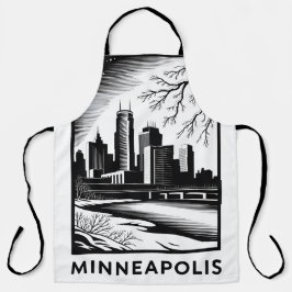 Minneapolis Skyline Black and White Woodcut Winter Schort