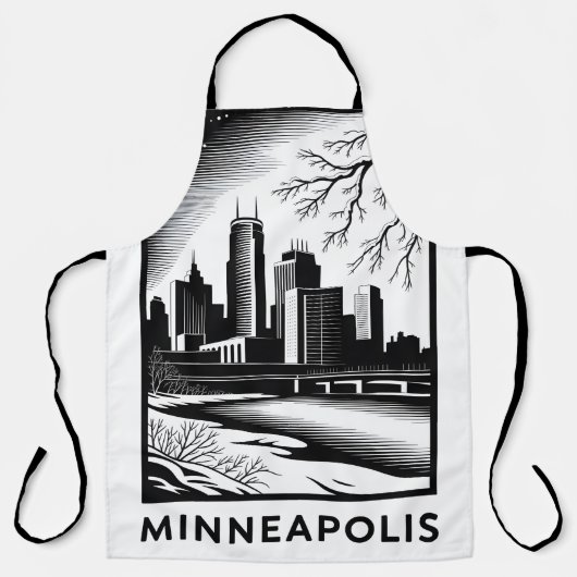 Minneapolis Skyline Black and White Woodcut Winter Schort (Voorkant)