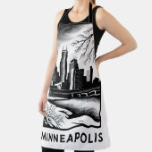 Minneapolis Skyline Black and White Woodcut Winter Schort (Insitu)