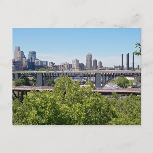 Minneapolis Skyline en Bridges Briefkaart (Voorkant)