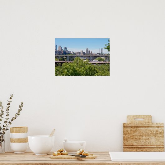 Minneapolis Skyline en Bridges Poster (Keuken)