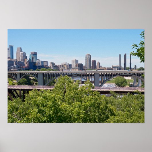 Minneapolis Skyline en Bridges Poster (Voorkant)