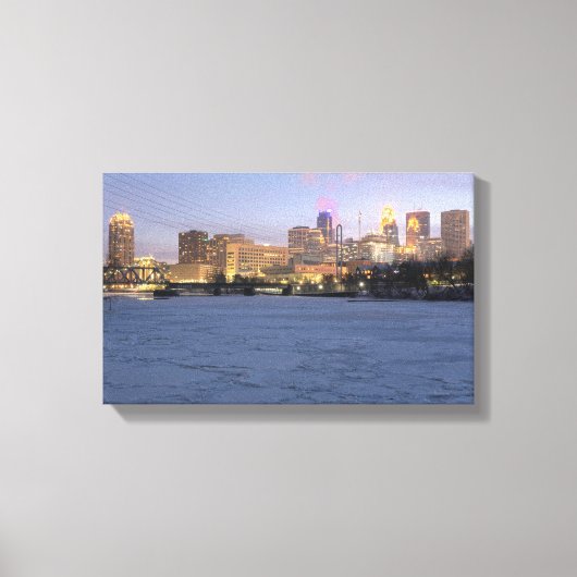 minneapolis skyline en diepgevroren mississippi canvas afdruk (Voorkant)