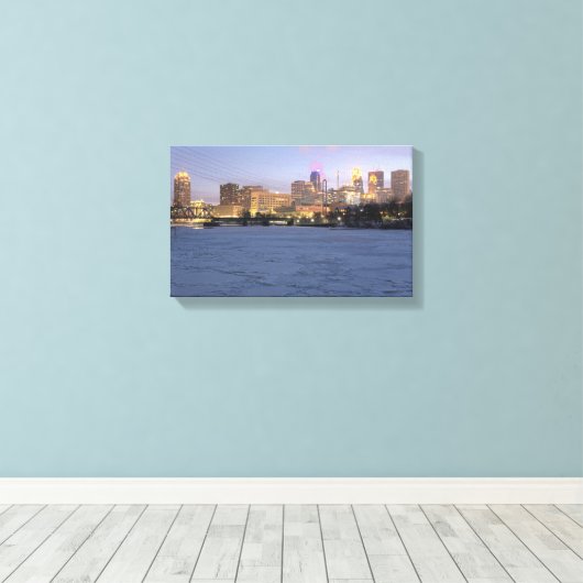 minneapolis skyline en diepgevroren mississippi canvas afdruk (Insitu (Houten vloer))