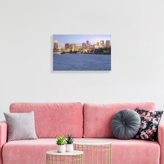 minneapolis skyline en diepgevroren mississippi canvas afdruk (Insitu (Woonkamer))