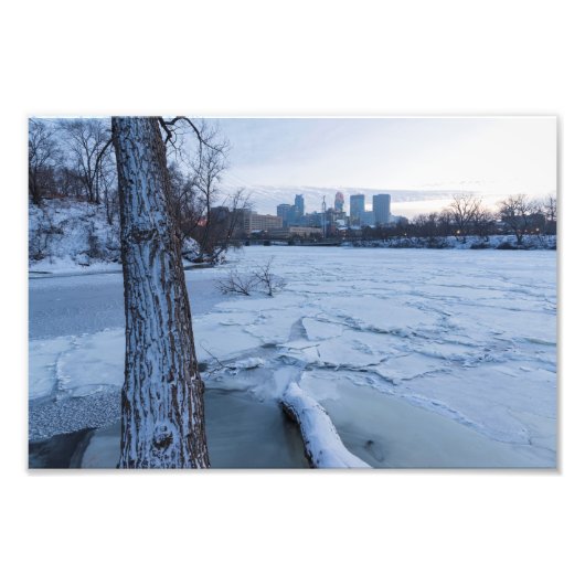 minneapolis skyline en icy mississippi foto afdruk (Voorkant)