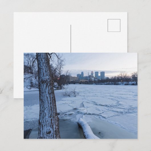 minneapolis skyline en icy mississippi uitnodiging briefkaart (Voorkant / Achterkant)