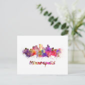 Minneapolis skyline in waterverf briefkaart (Staand voorkant)