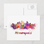 Minneapolis skyline in waterverf briefkaart (Voorkant / Achterkant)
