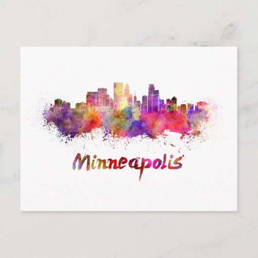 Minneapolis skyline in waterverf briefkaart (Voorkant)