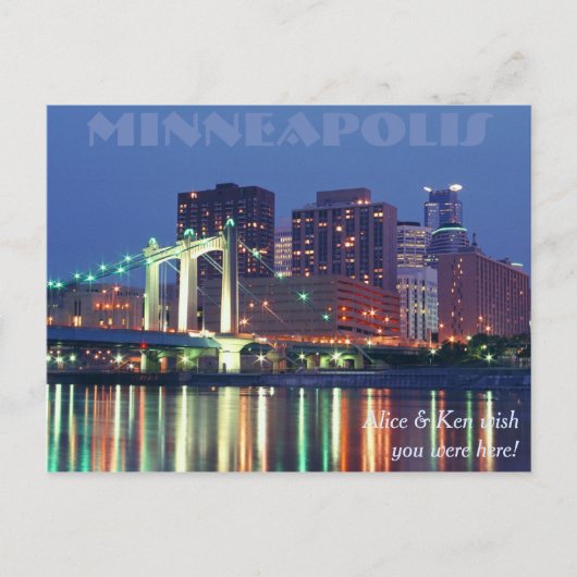 Minneapolis Skyline 's nachts Briefkaart (Voorkant)
