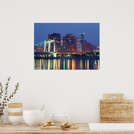 Minneapolis Skyline 's nachts Poster (Keuken)