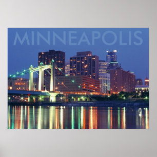 Minneapolis Skyline 's nachts Poster