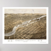 Minneapolis & St. Anthony, MN Panoramic Map - 1867 Poster (Voorkant)