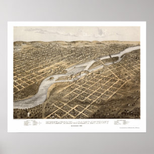 Minneapolis & St. Anthony, MN Panoramic Map - 1867 Poster