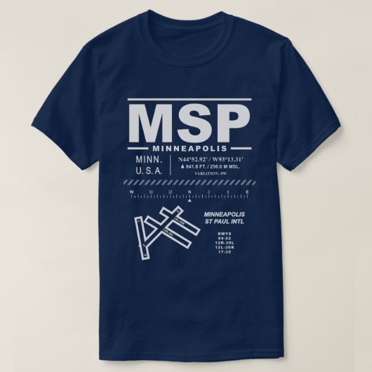 Minneapolis St Paul International Airport MSP T-shirt (Design voorkant)