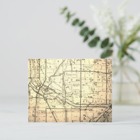 Minneapolis-St Paul (Twin Cities),  MN-kaart Briefkaart (Staand voorkant)