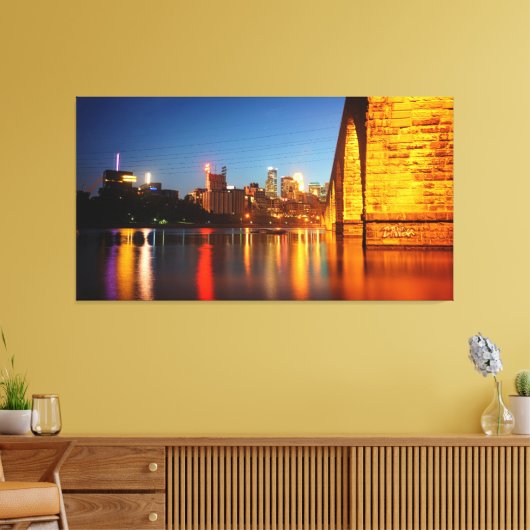 Minneapolis Stone Arch Bridge 's nachts Canvas Afdruk (Insitu (Woonkamer))