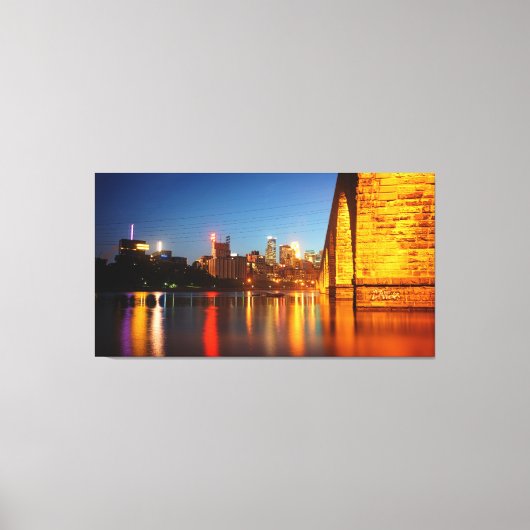 Minneapolis Stone Arch Bridge 's nachts Canvas Afdruk (Voorkant)