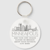 Minneapolis Stylized Skyline | Aangepaste slogan Sleutelhanger (Voorkant)