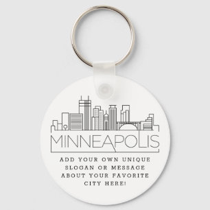 Minneapolis Stylized Skyline   Aangepaste slogan Sleutelhanger