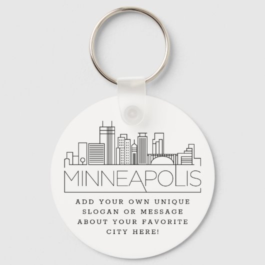 Minneapolis Stylized Skyline | Aangepaste slogan Sleutelhanger (Voorkant)
