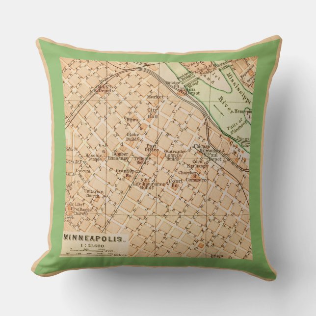 Minneapolis Vintage Map Throw Pillow Kussen (Voorkant)