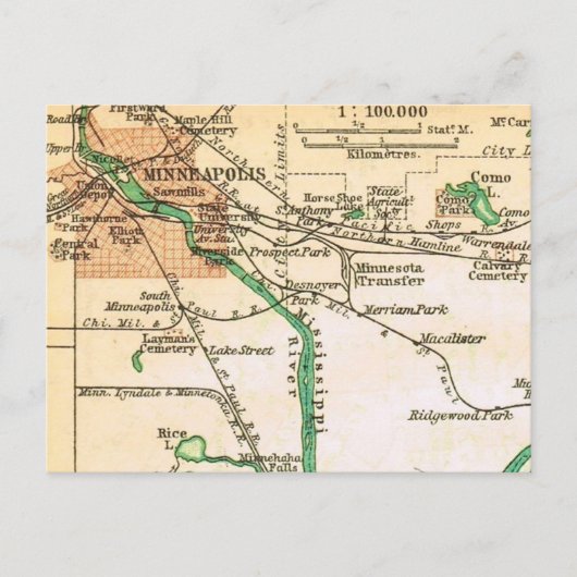 Minneapolis Vintage Stadkaart Briefkaart (Voorkant)