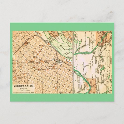 Minneapolis Vintage Street Map Briefkaart (Voorkant)