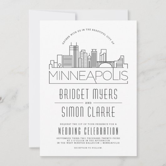 Minneapolis Wedding | gestileerde skyline-uitnodig Kaart (Voorkant)